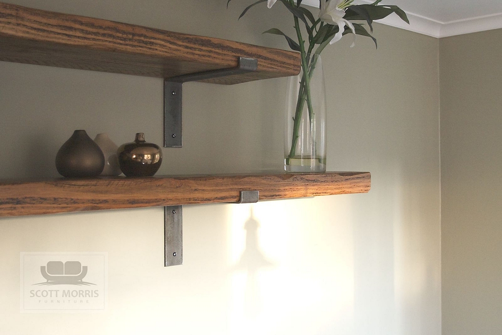 Scott Morris Furniture Chunky Solid Wood Industrial Steel Bracket Shelves
